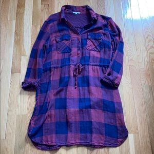 Flannel Plaid Sweater Dress with Tie Waist